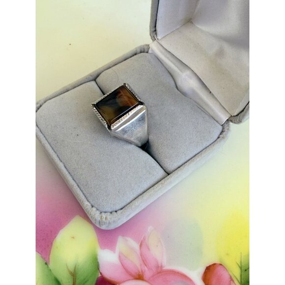 Vintage 60s Wallace Mfg Sterling Silver Ring Banded Picture Agate Size 6 - Picture 5 of 10